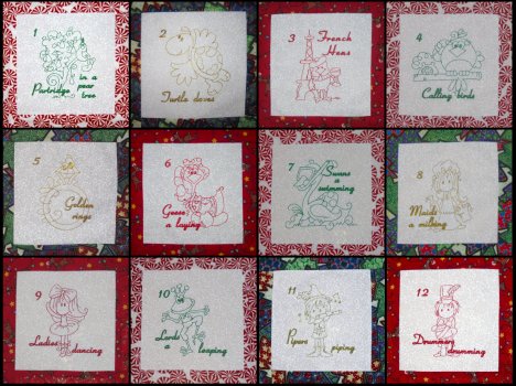 12 days of Christmas embroidery redwork designs whimsical