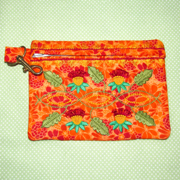 In the hoop purse Jacobean embroidery floral fringe lined purse