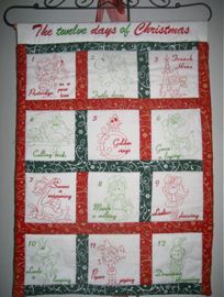 12 days of Christmas embroidery redwork designs wall hanging